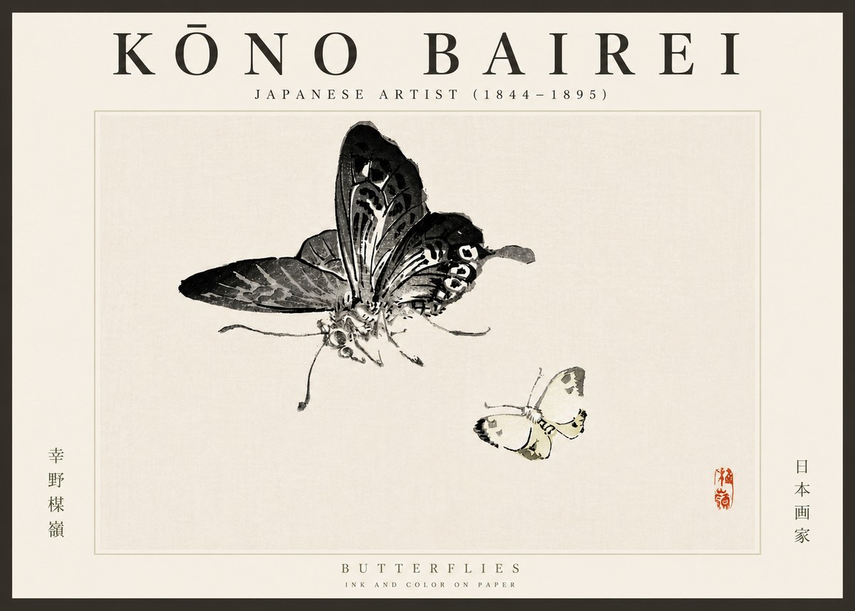 Kōno Bairei Butterflies No6 - Poszter