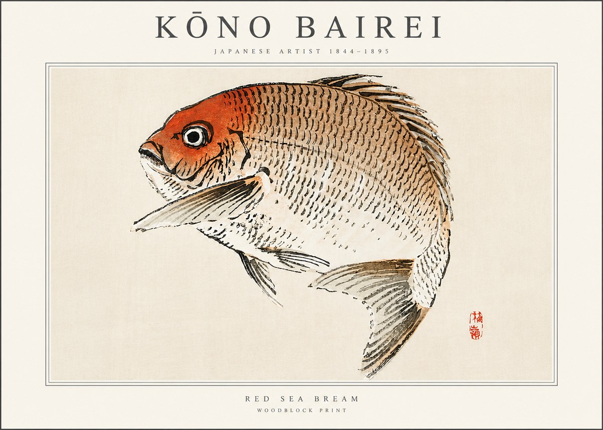 Kōno Bairei Red Sea Bream No3 - Poszter