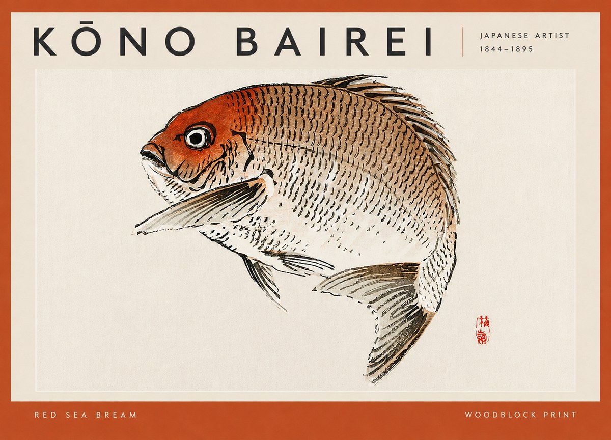 Kōno Bairei Red Sea Bream No4 - Poszter