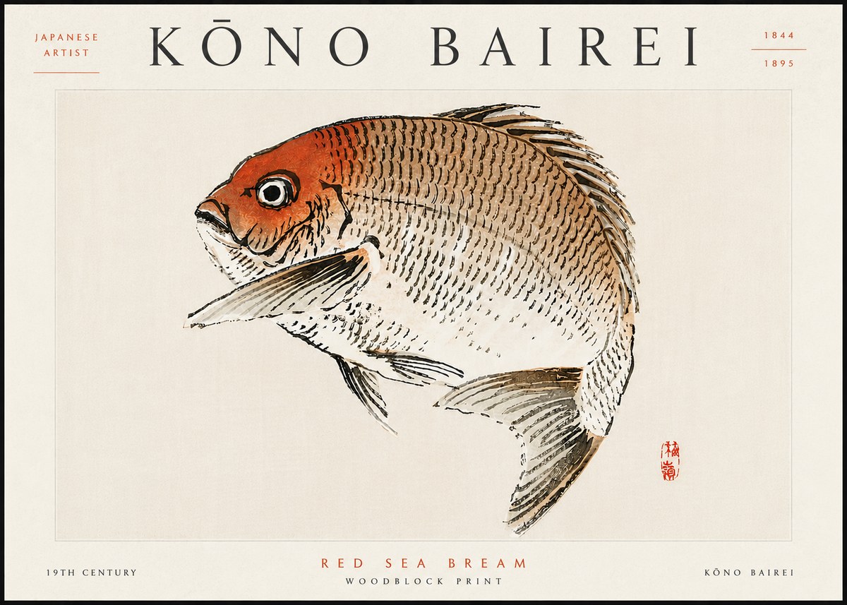 Kōno Bairei Red Sea Bream No6 - Poszter