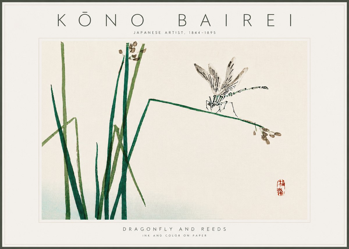 Kōno Bairei Dragonfly and Reeds No6 - Poszter