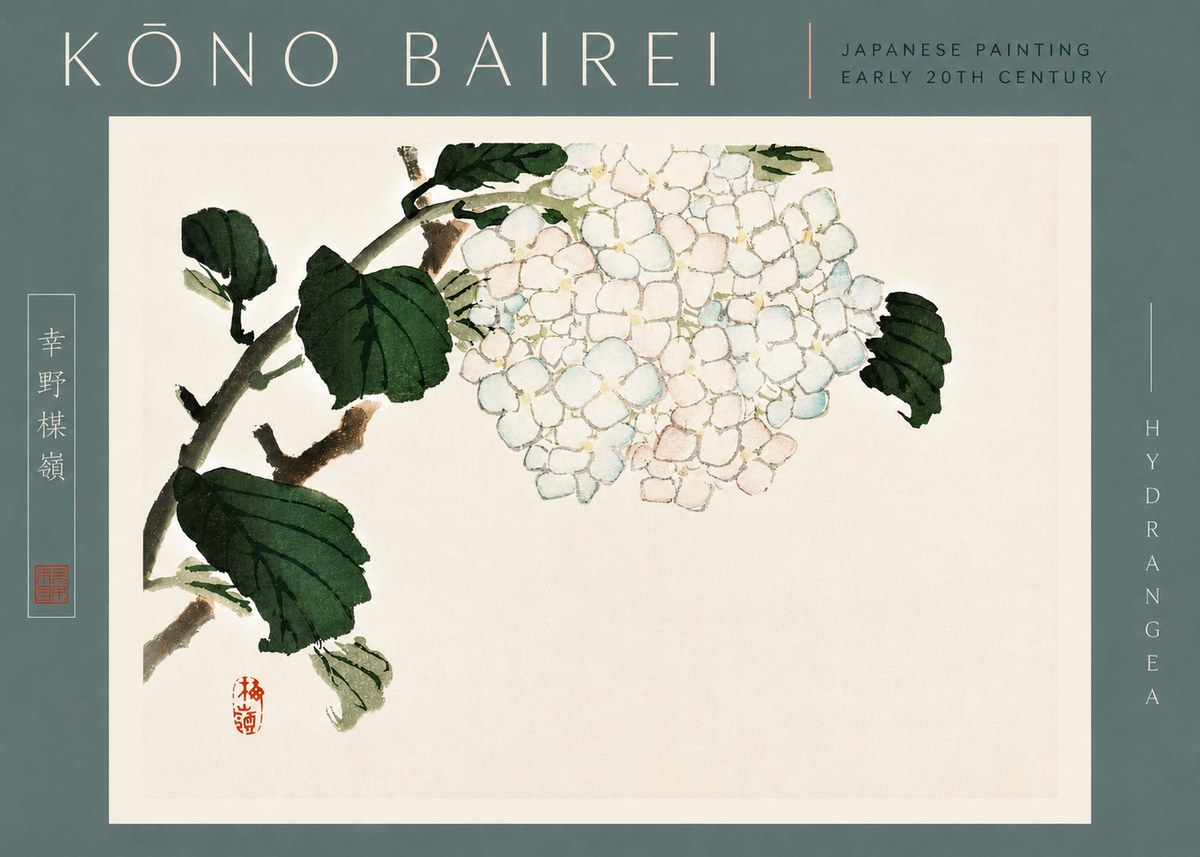 Kōno Bairei Hydrangea No4 - Poszter