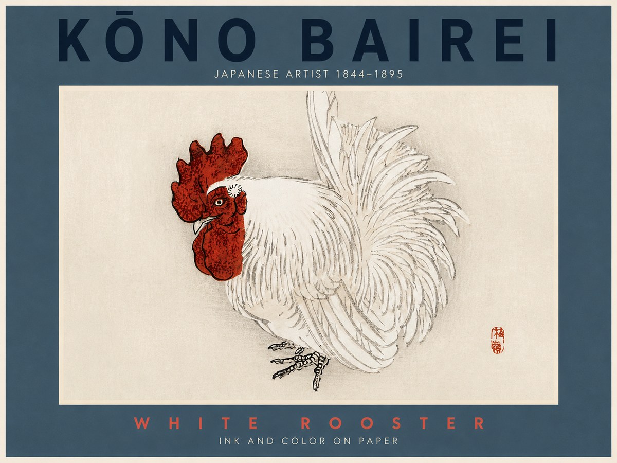 Kōno Bairei White Rooster No2 - Poszter