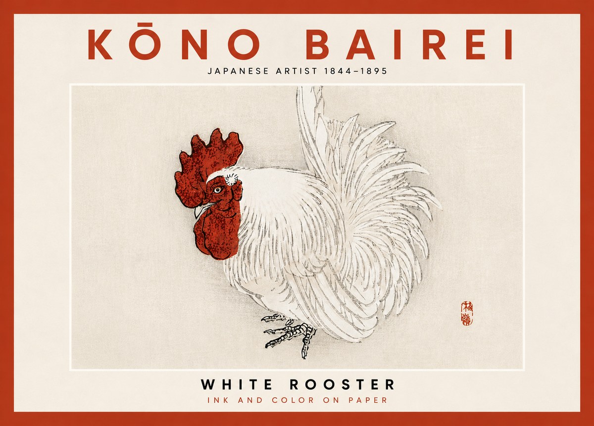 Kōno Bairei White Rooster No4 - Poszter