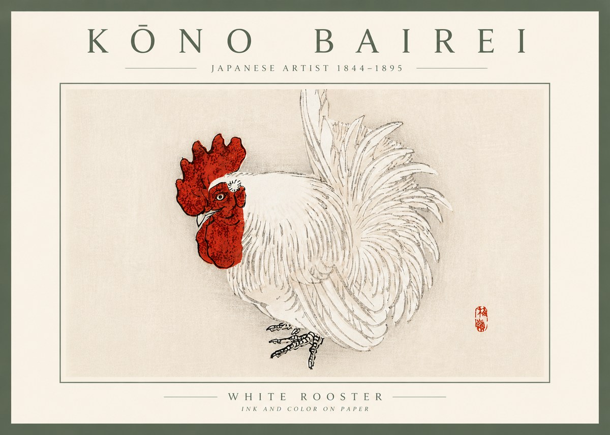 Kōno Bairei White Rooster No5 - Poszter