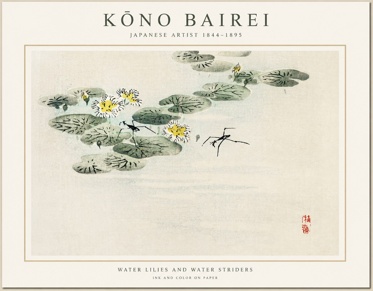 Kōno Bairei Water Lilies and Water Striders No1 - Poszter