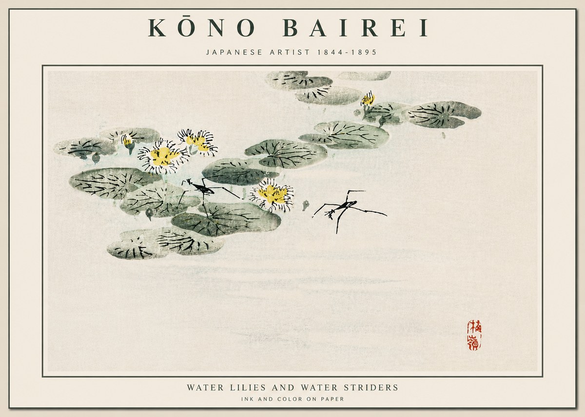 Kōno Bairei Water Lilies and Water Striders No5 - Poszter