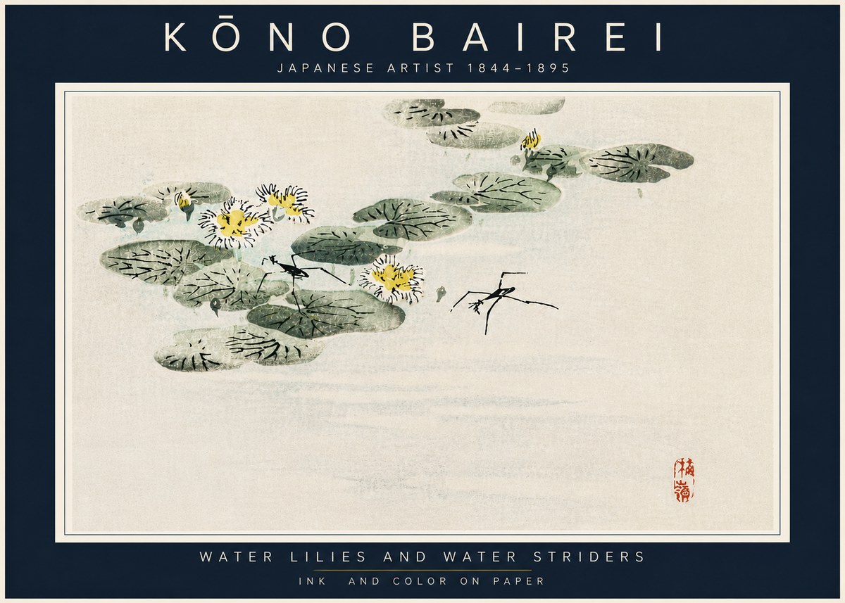 Kōno Bairei Water Lilies and Water Striders No6 - Poszter