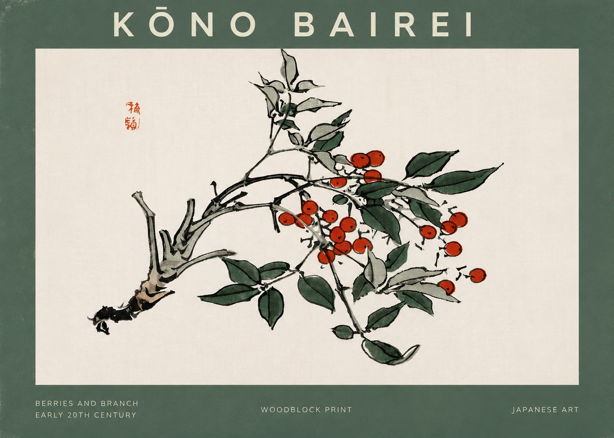 Kōno Bairei Berries and Branch No2 - Poszter