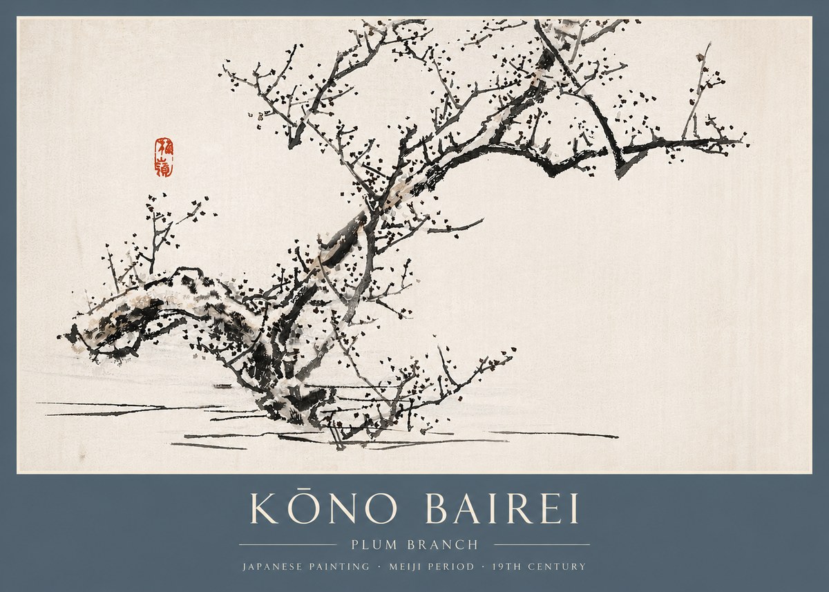Kōno Bairei Plum Branch No3 - Poszter