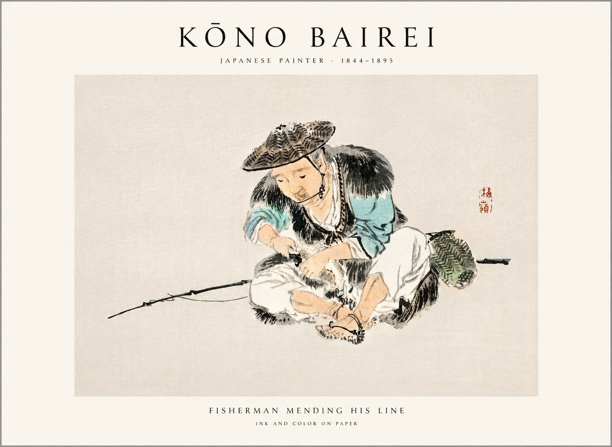 Kōno Bairei Fisherman Mending His Line No1 - Poszter