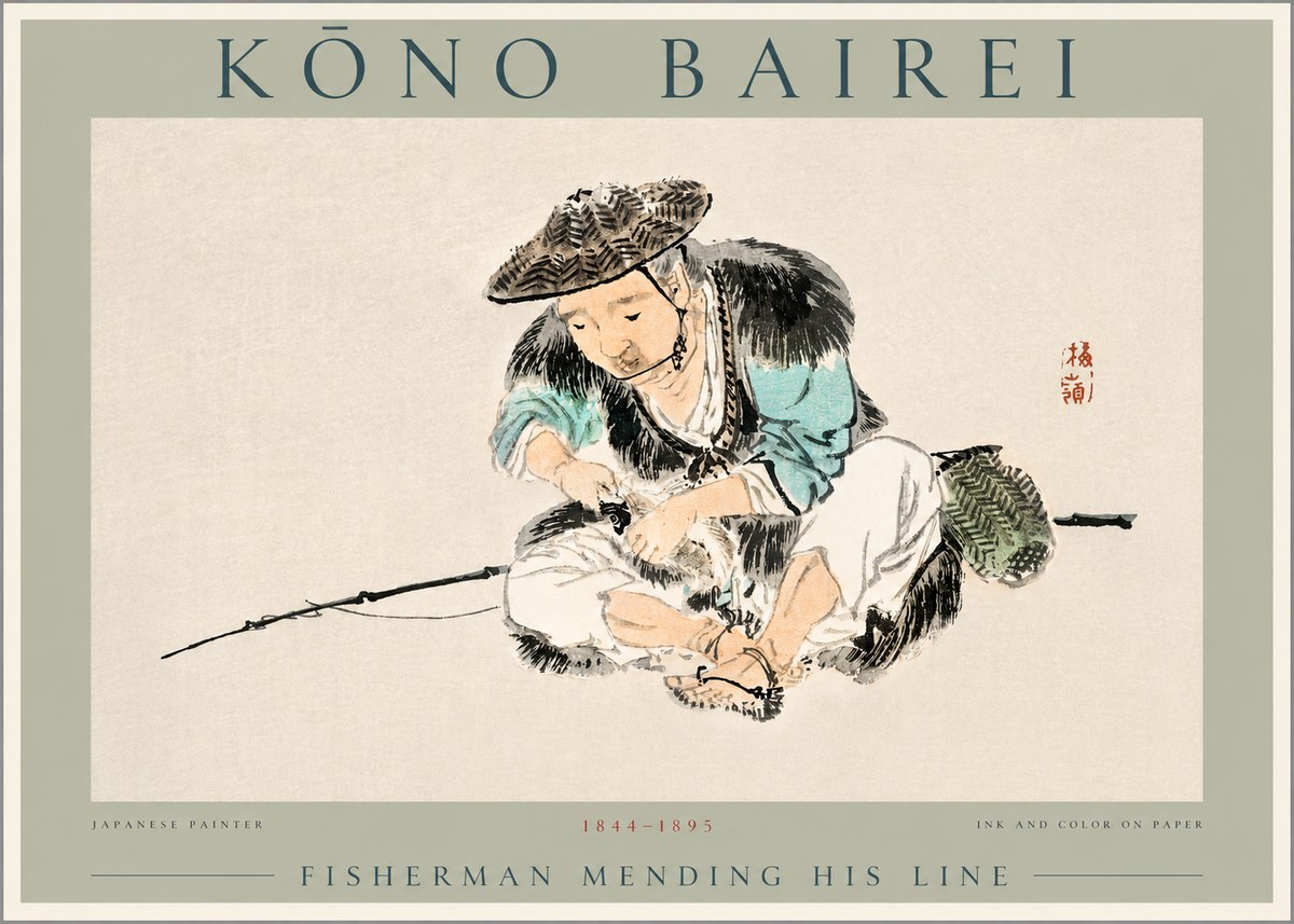 Kōno Bairei Fisherman Mending His Line No2 - Poszter