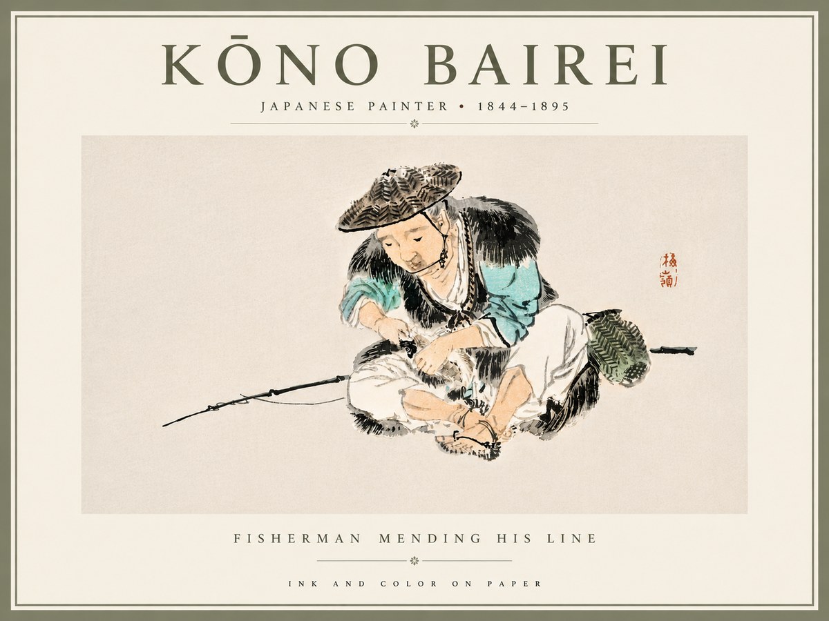 Kōno Bairei Fisherman Mending His Line No6 - Poszter