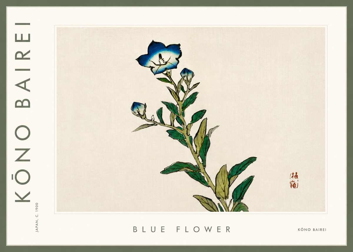 Kōno Bairei Blue Flower No3 - Poszter