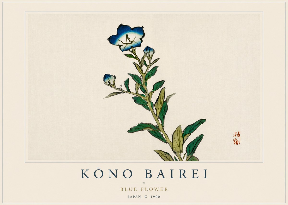 Kōno Bairei Blue Flower No4 - Poszter