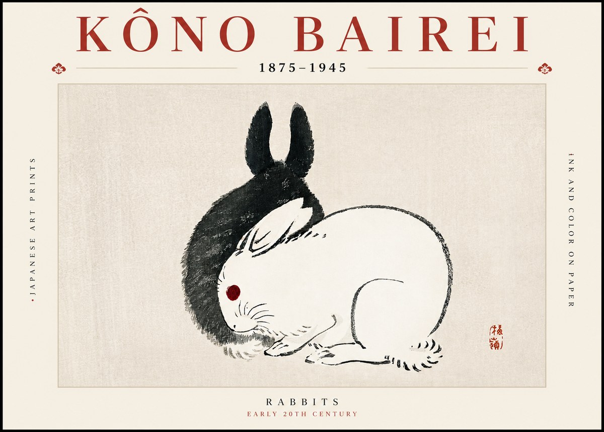 Kōno Bairei Rabbits No2 - Poszter