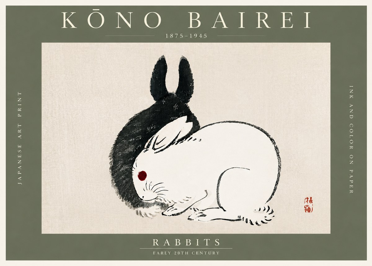 Kōno Bairei Rabbits No3 - Poszter