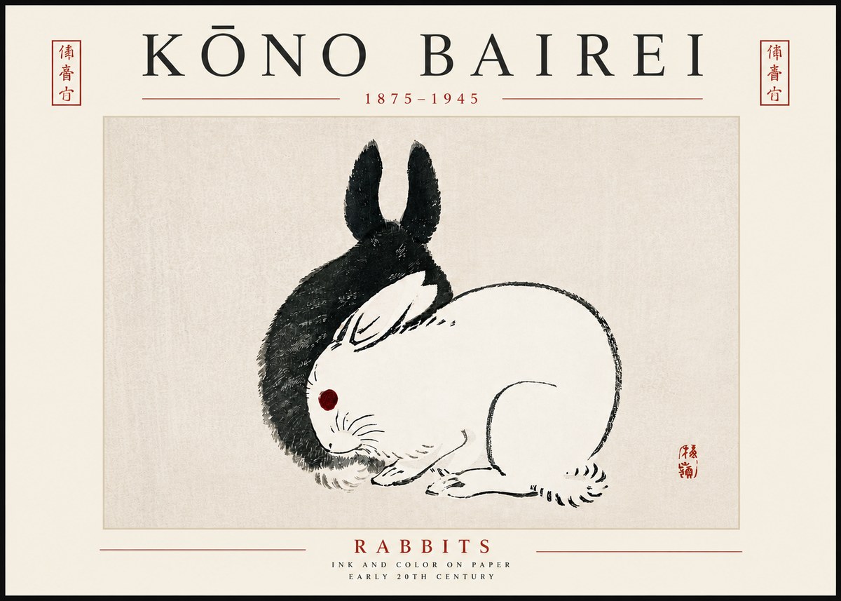 Kōno Bairei Rabbits No5 - Poszter