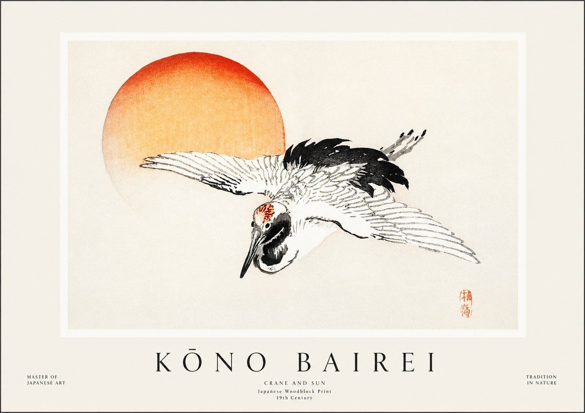 Kōno Bairei Crane and Sun No1 - Poszter