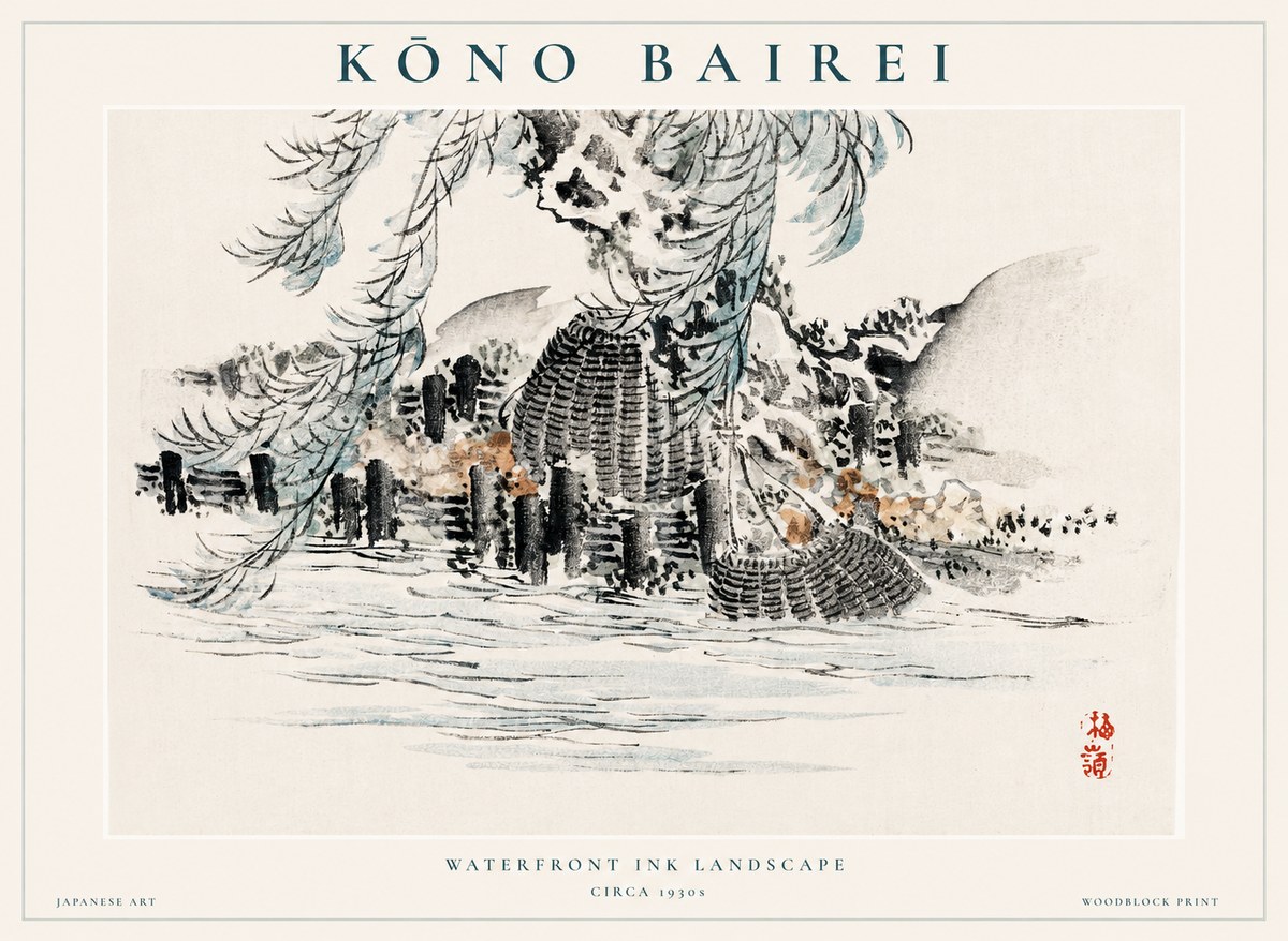 Kōno Bairei Waterfront Ink Landscape No1 - Poszter