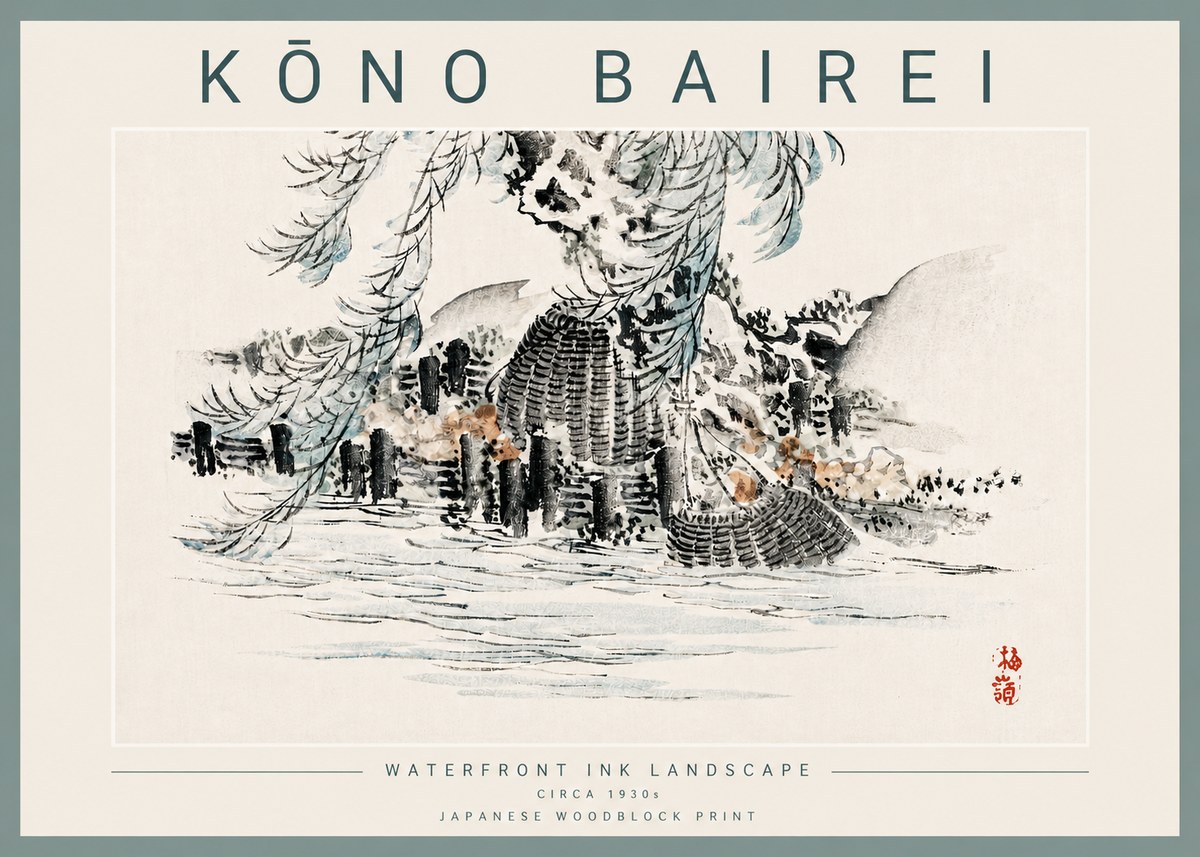 Kōno Bairei Waterfront Ink Landscape No3 - Poszter