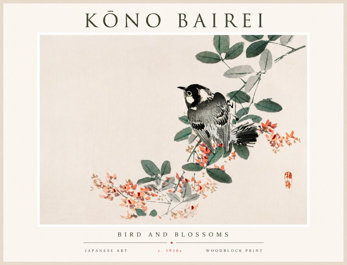 Kōno Bairei Bird and Blossoms No1 - Poszter