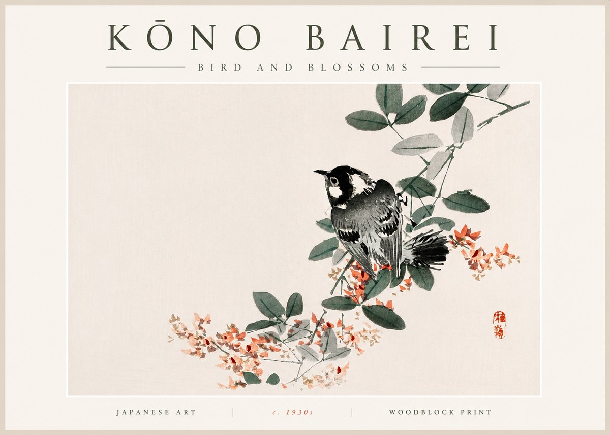 Kōno Bairei Bird and Blossoms No5 - Poszter