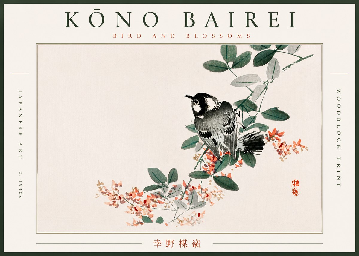 Kōno Bairei Bird and Blossoms No6 - Poszter