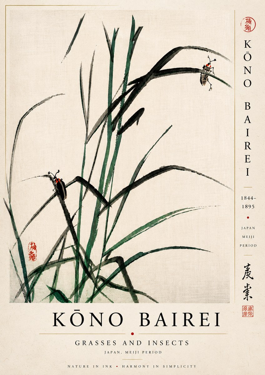 Kōno Bairei Grasses and Insects No5 - Poszter