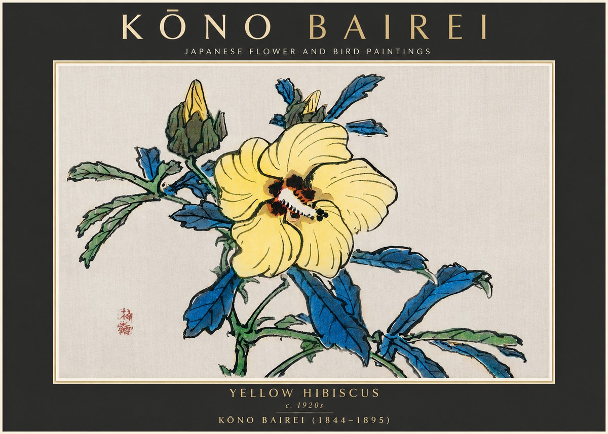Kōno Bairei Yellow Hibiscus No5 - Poszter