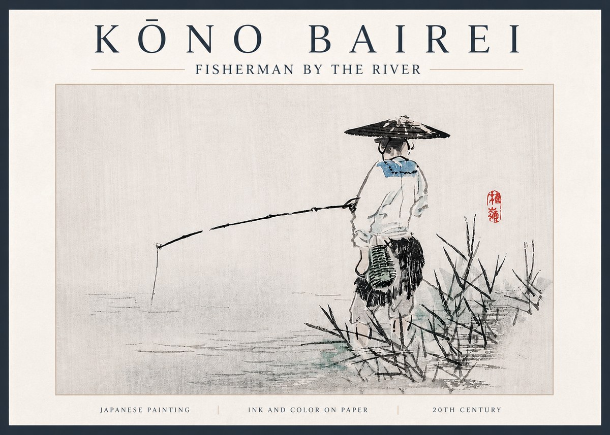Kōno Bairei Fisherman by the River No3 - Poszter