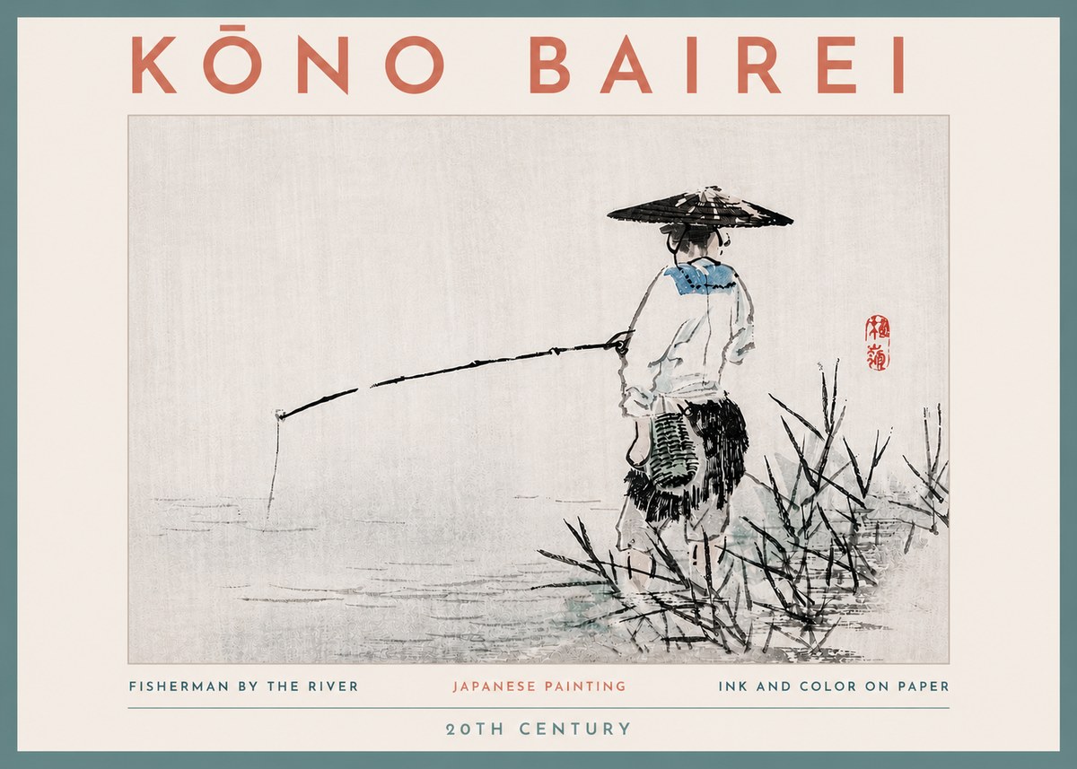 Kōno Bairei Fisherman by the River No4 - Poszter