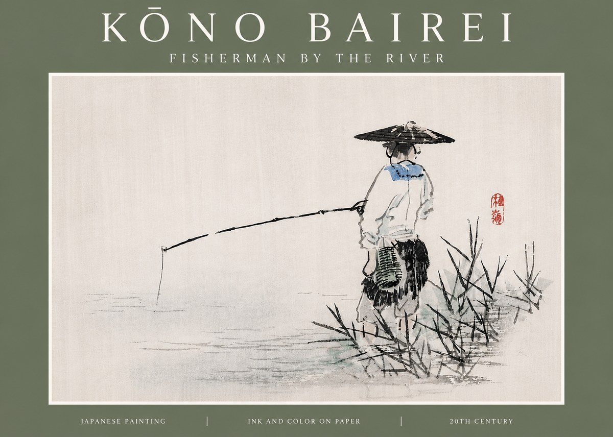Kōno Bairei Fisherman by the River No5 - Poszter