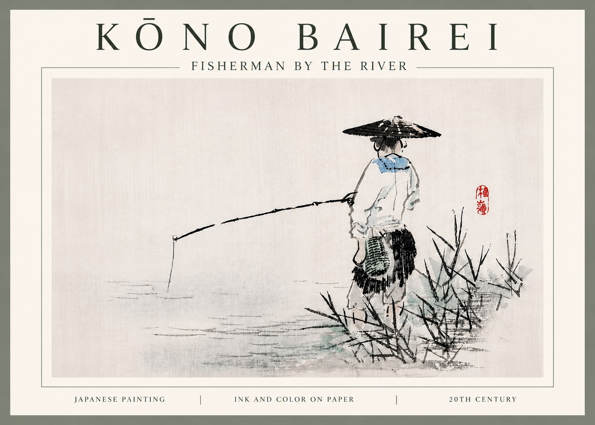 Kōno Bairei Fisherman by the River No6 - Poszter