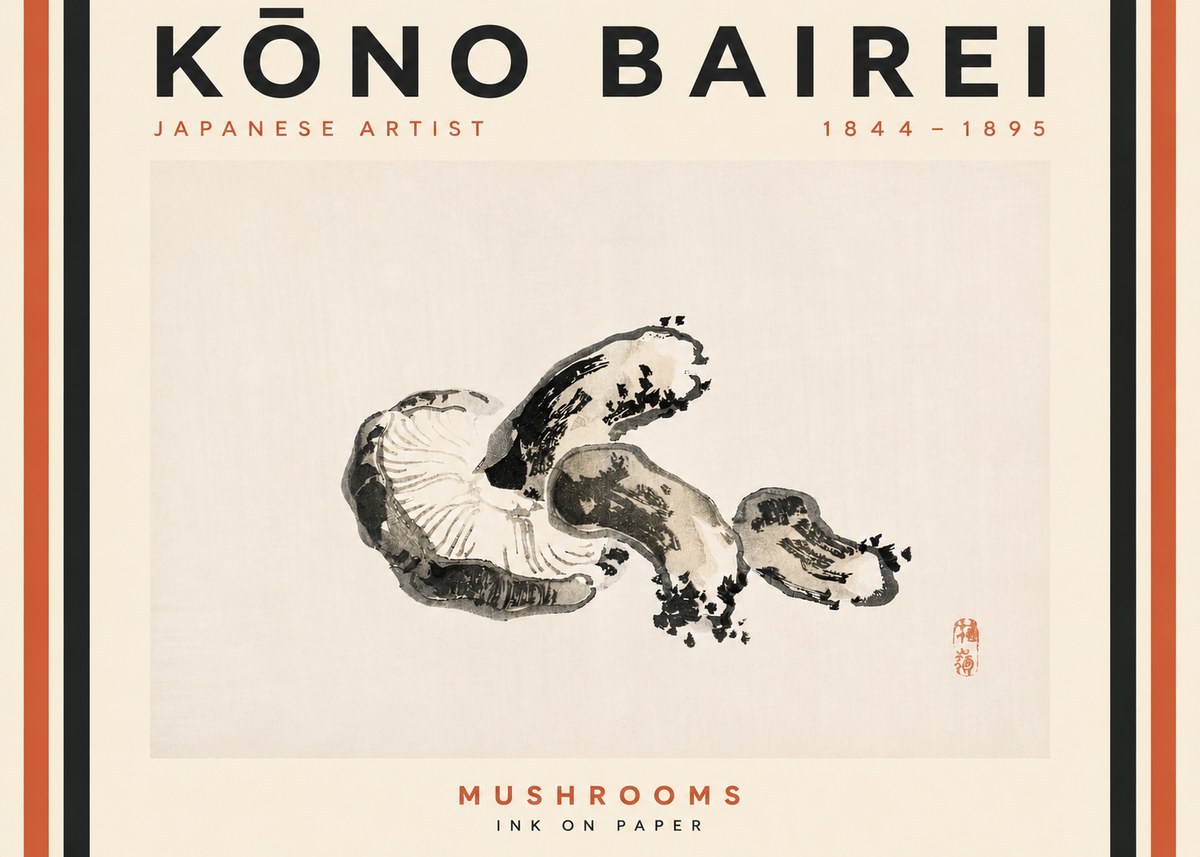 Kōno Bairei Mushrooms No4 - Poszter