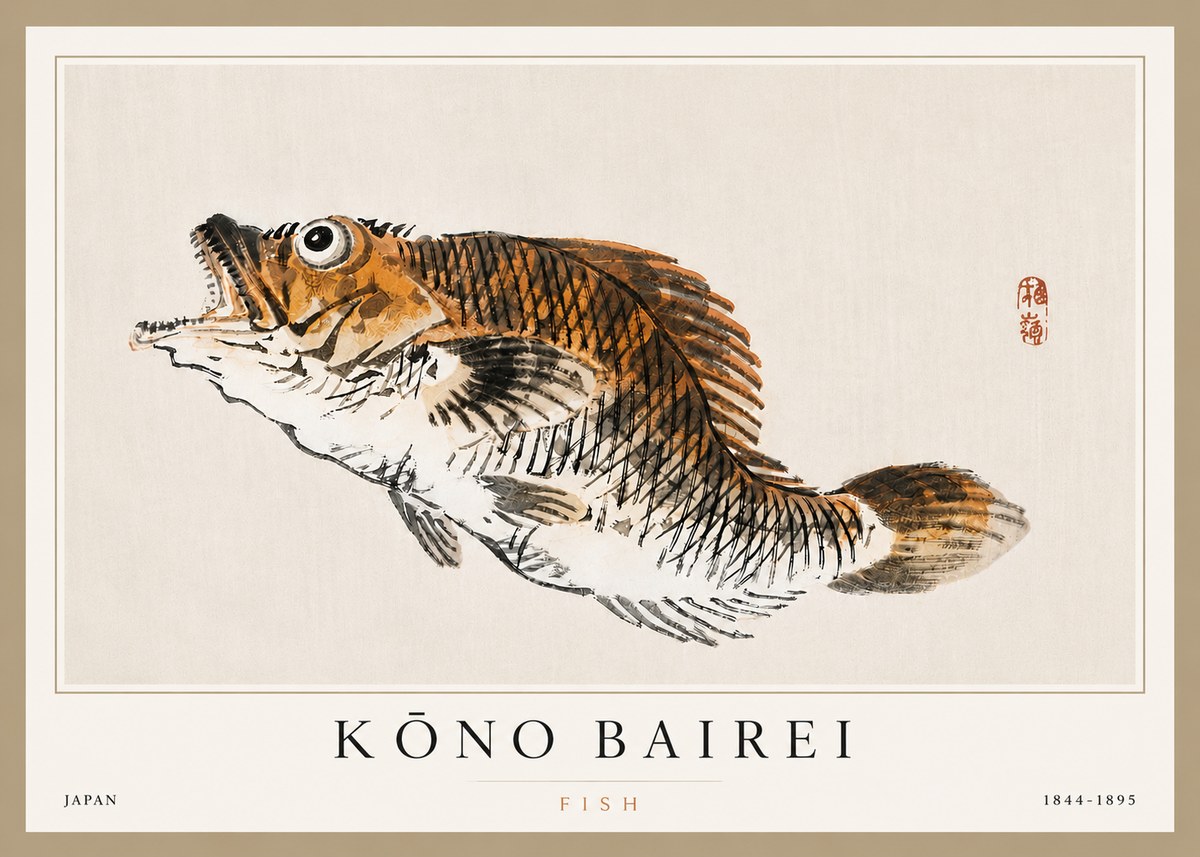 Kōno Bairei Fish II No3 - Poszter
