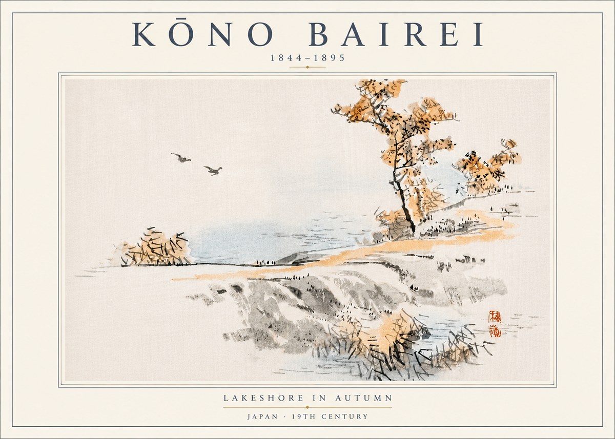 Kōno Bairei Lakeshore in Autumn No4 - Poszter