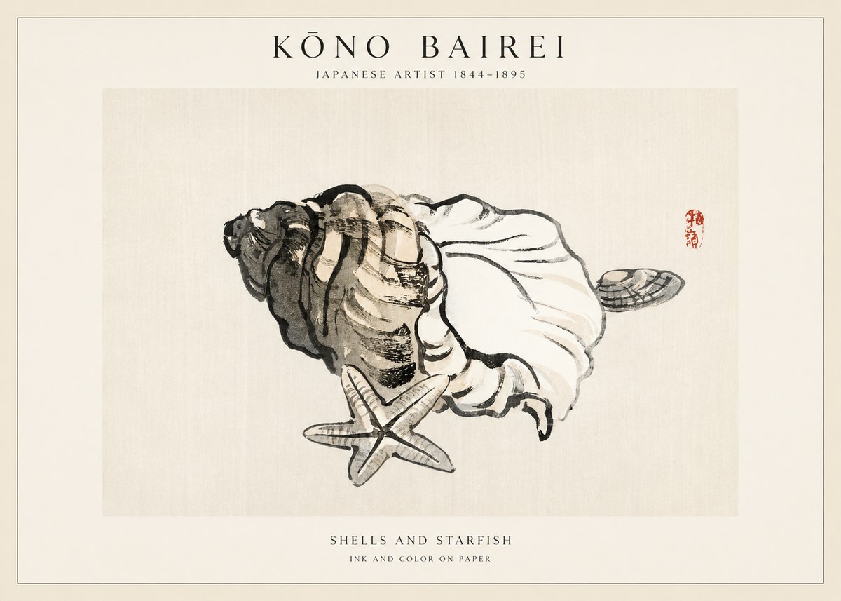 Kōno Bairei Shells and Starfish No1 - Poszter