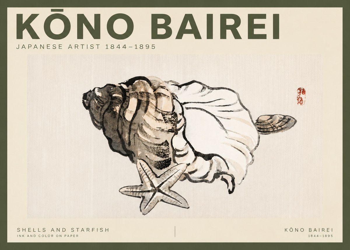 Kōno Bairei Shells and Starfish No2 - Poszter