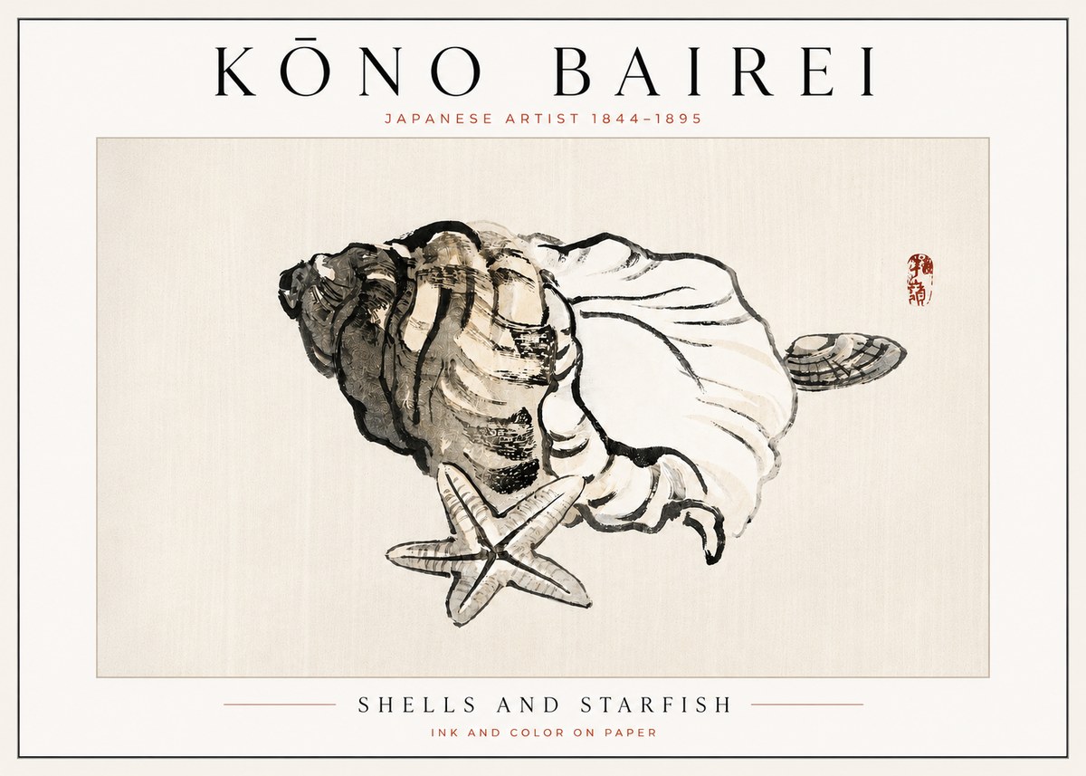 Kōno Bairei Shells and Starfish No3 - Poszter