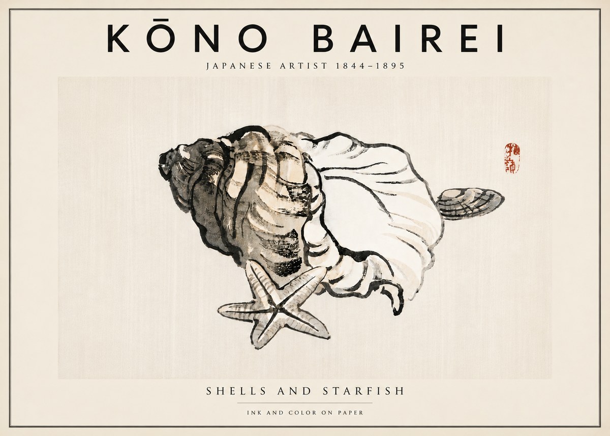 Kōno Bairei Shells and Starfish No5 - Poszter