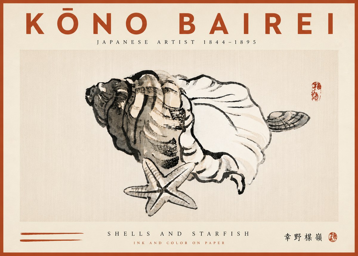 Kōno Bairei Shells and Starfish No6 - Poszter