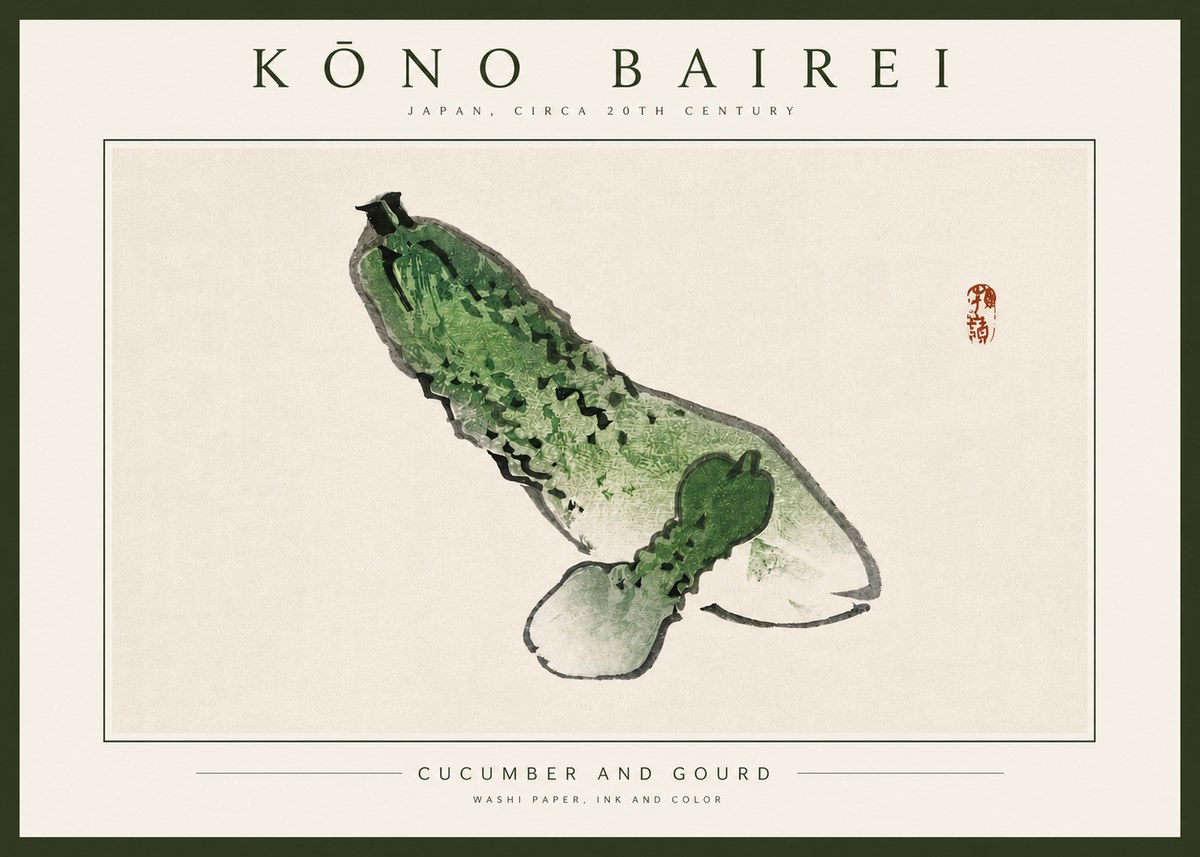 Kōno Bairei Cucumber and Gourd No4 - Poszter