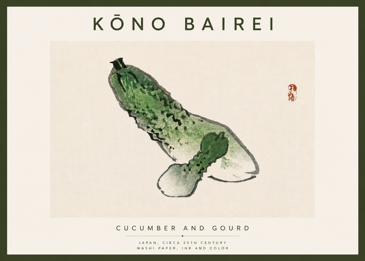 Kōno Bairei Cucumber and Gourd No5 - Poszter