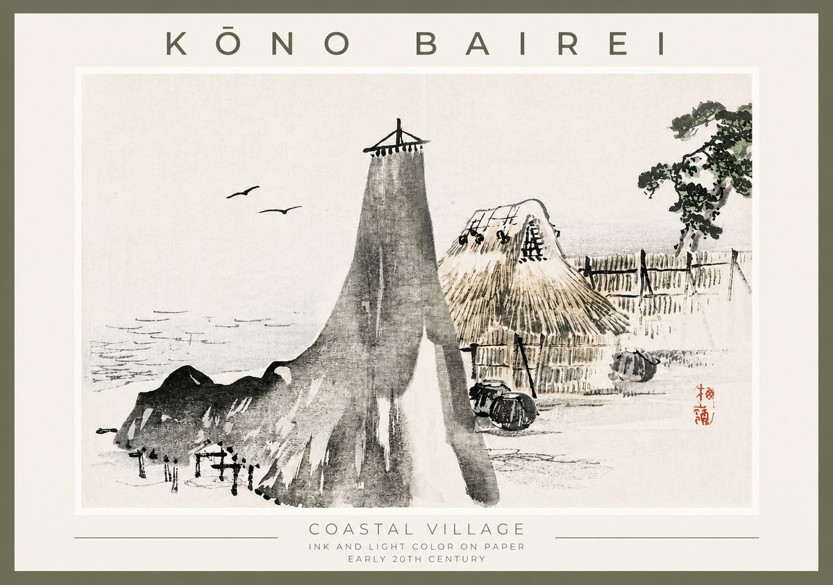Kōno Bairei Coastal Village No2 - Poszter