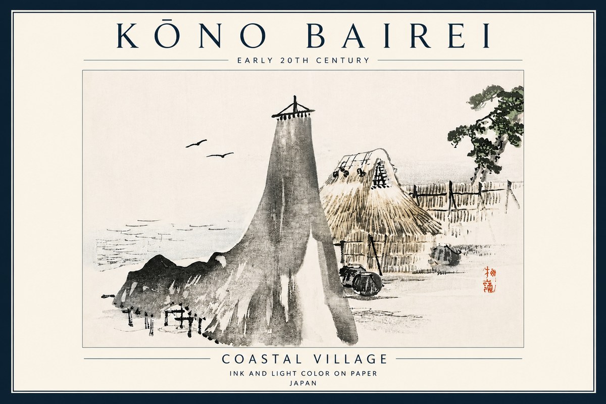 Kōno Bairei Coastal Village No4 - Poszter