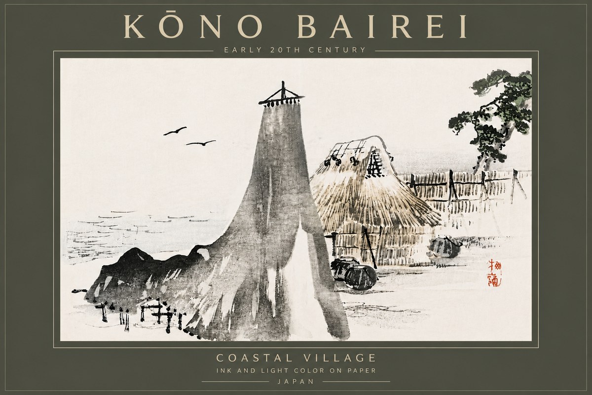 Kōno Bairei Coastal Village No6 - Poszter