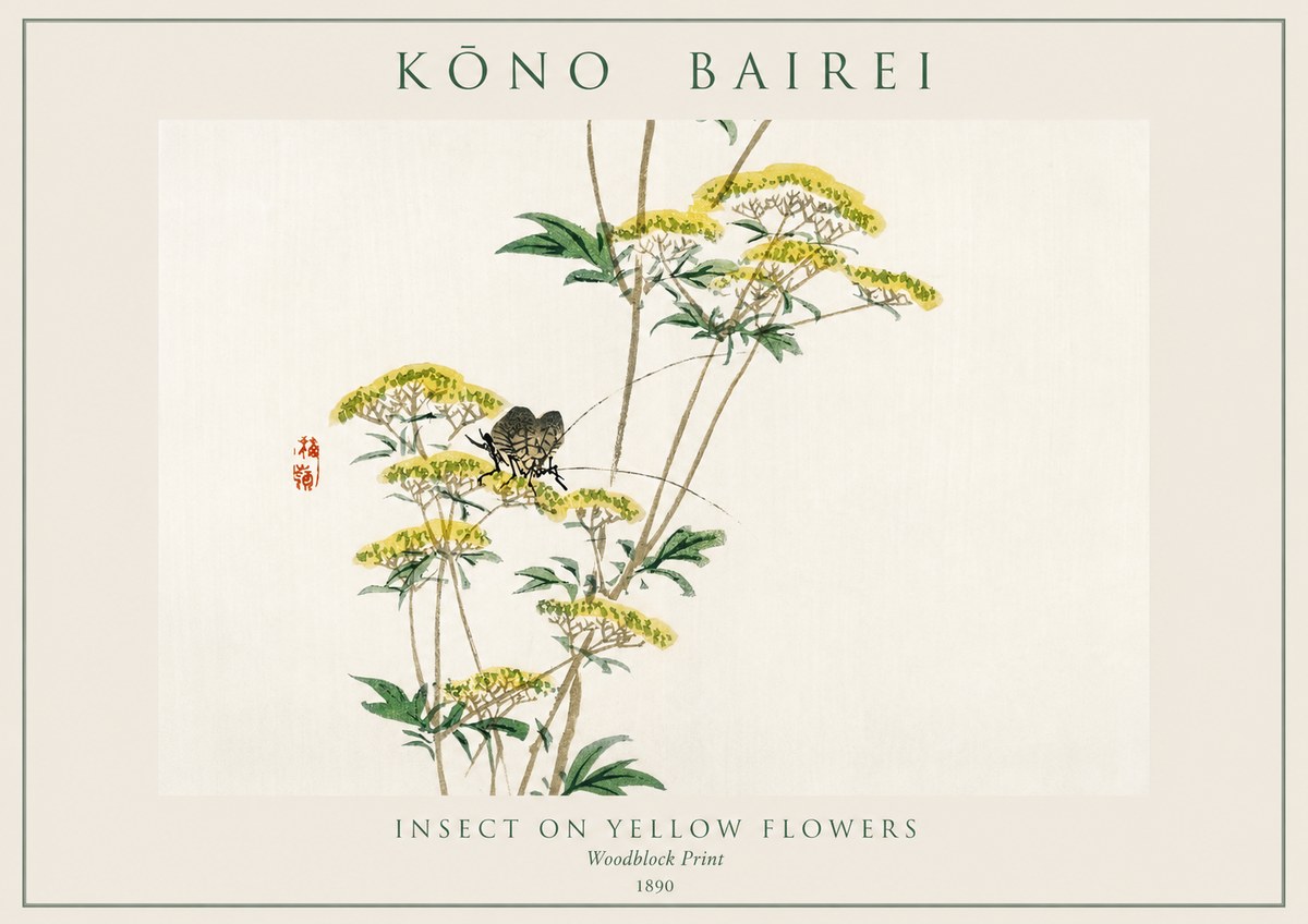 Kōno Bairei Insect on Yellow Flowers No1 - Poszter