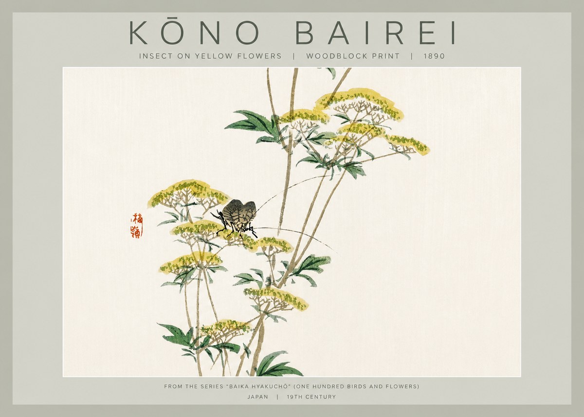 Kōno Bairei Insect on Yellow Flowers No2 - Poszter
