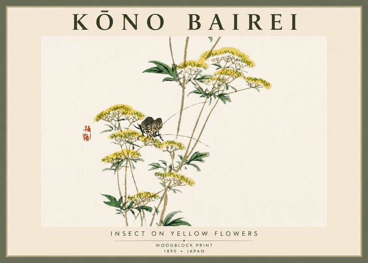 Kōno Bairei Insect on Yellow Flowers No5 - Poszter